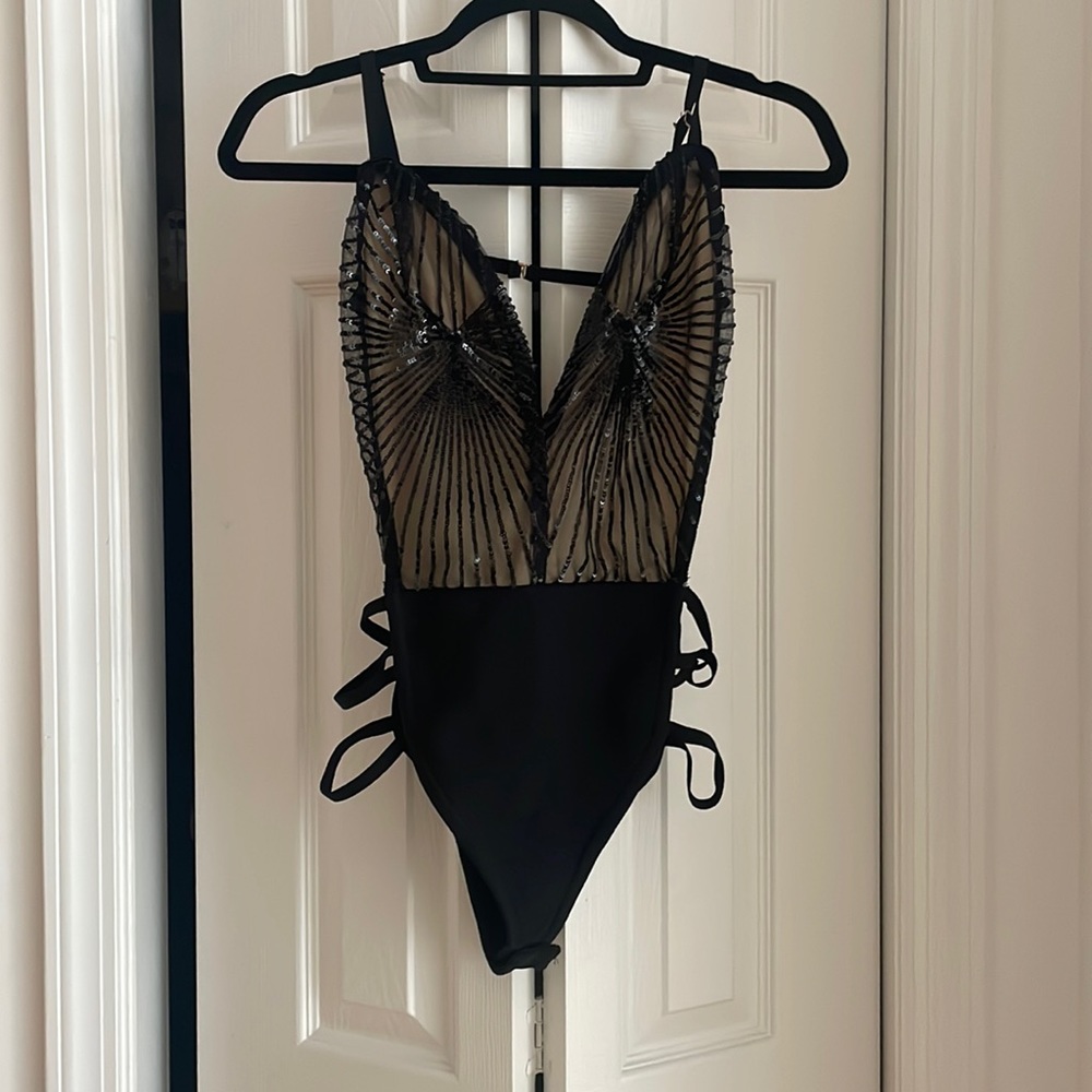 Black Sparkly bodysuit with open side